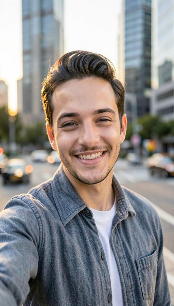 Selfie con fondo urbano - Fotos de perfil bonitas para