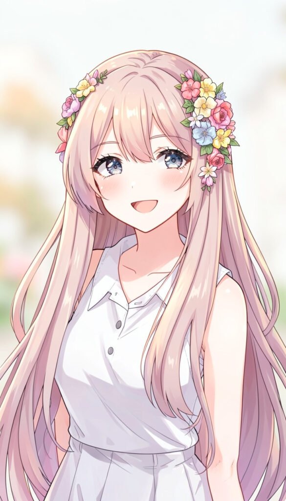 Chica anime con detalles florales - Imágenes anime para perfil elegantes