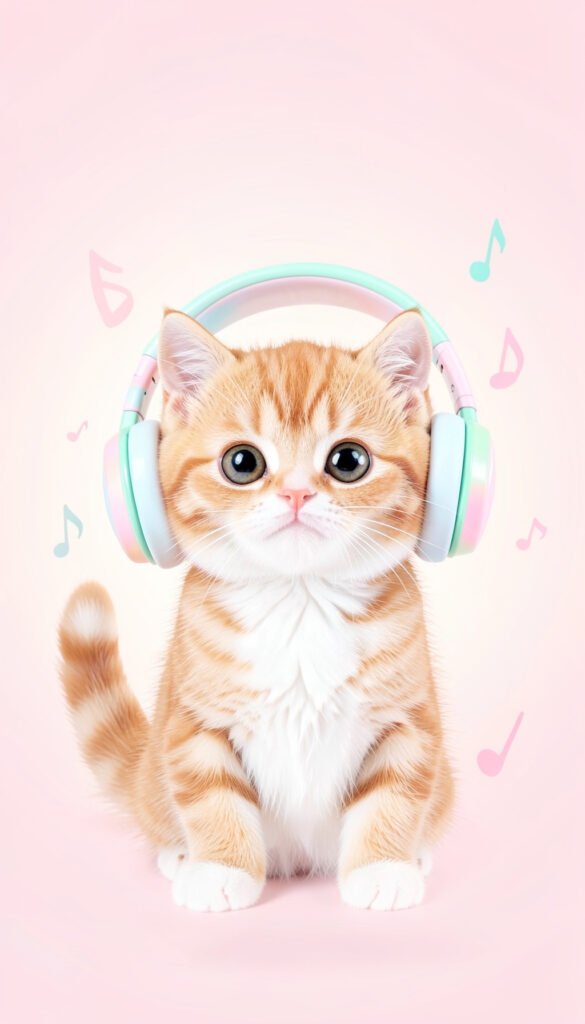 Gatito con auriculares musicales - Fotos de perfil kawaii de
