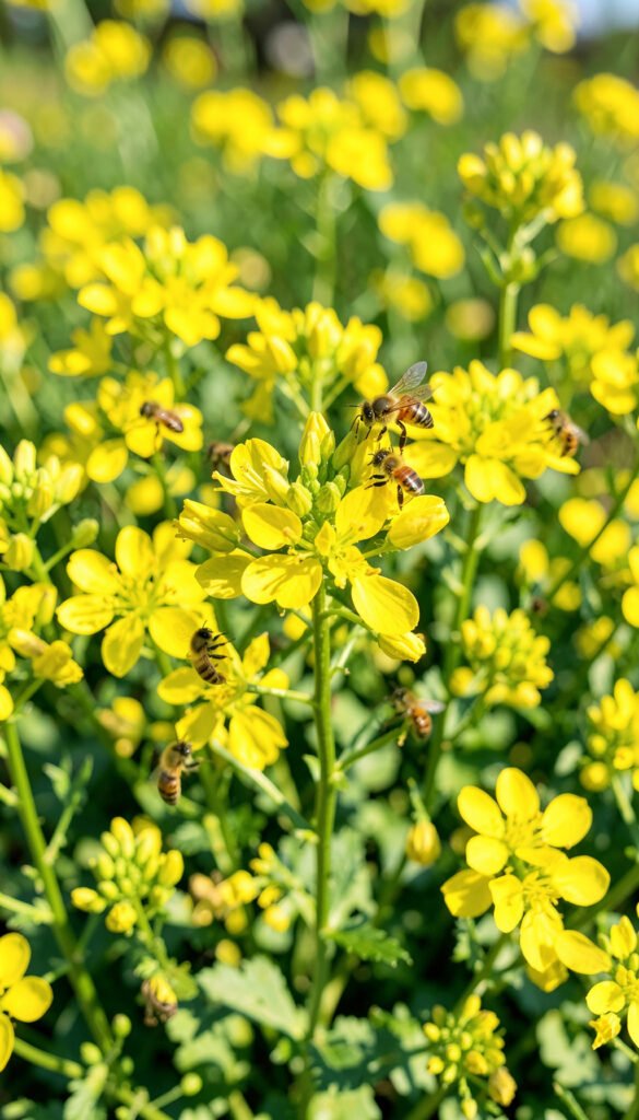 Flores amarillas y abejas en acción - Fotos de flores silvestres naturales
