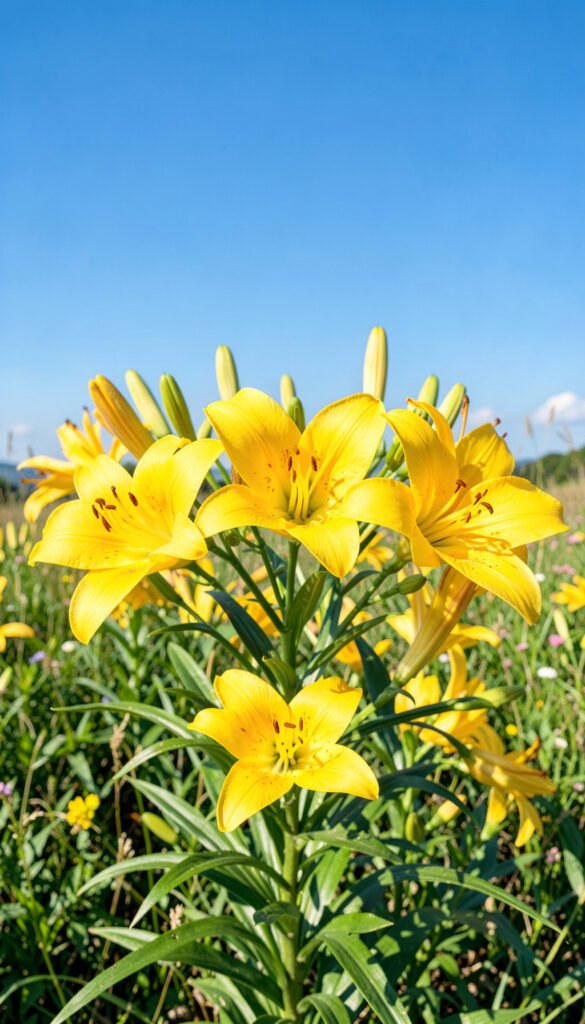 Lirios amarillos en campo abierto - Fotos de flores silvestres naturales