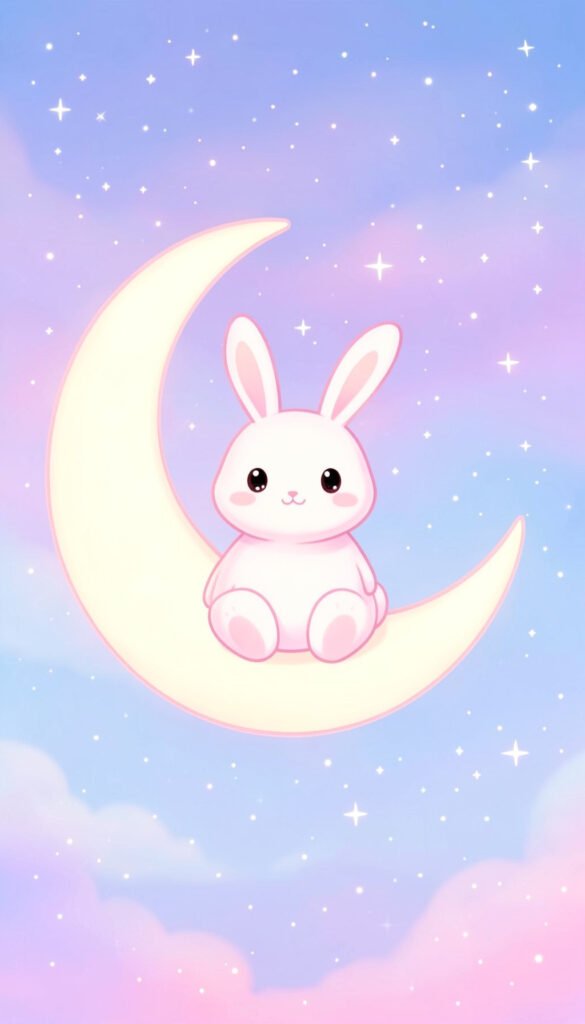 Conejito kawaii sobre luna - Imágenes kawaii aesthetic para perfil