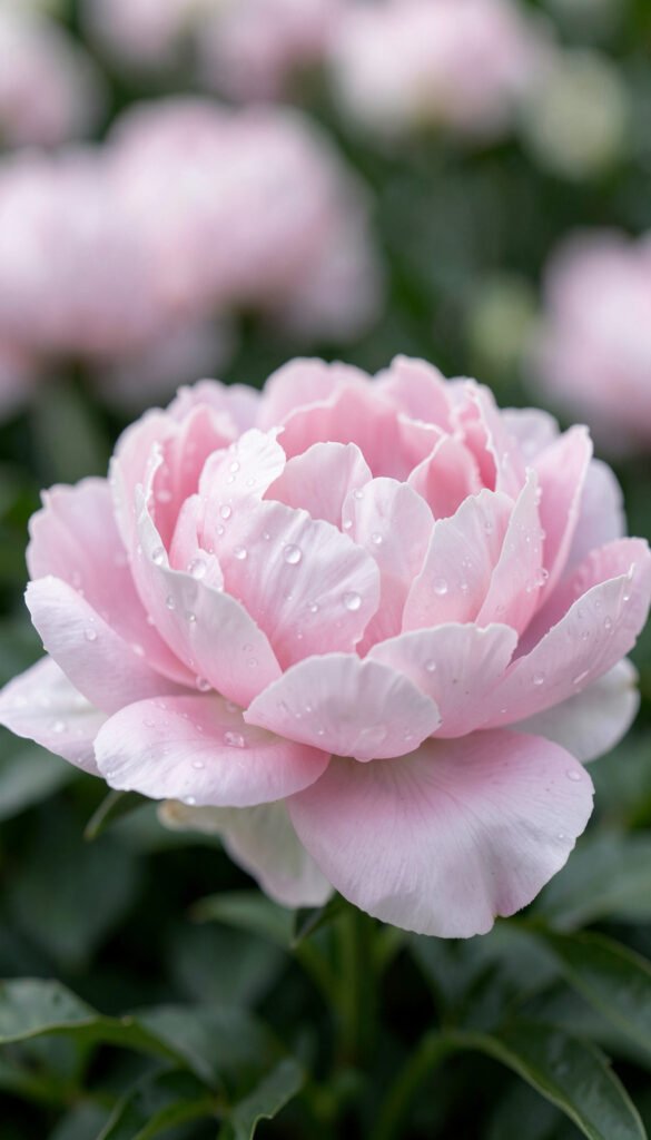 Peonía rosa delicada - Fotos de flores con gotas