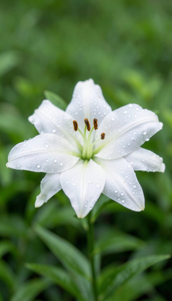 Lirio blanco radiante - Fotos de flores con gotas