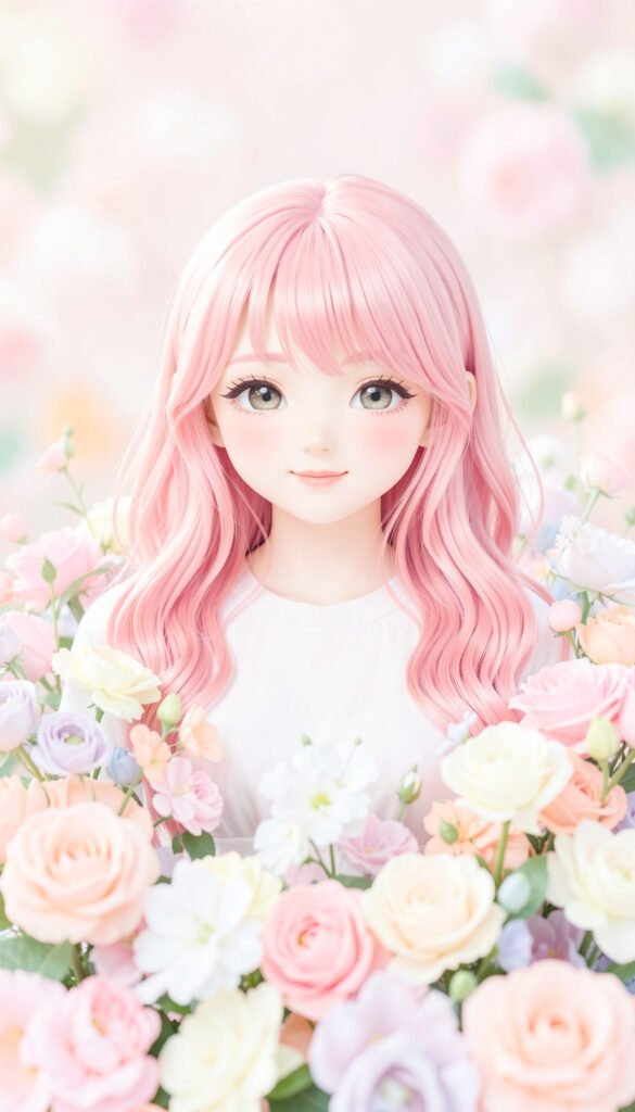 Chica kawaii con flores pastel - Fotos kawaii chicas lindas y