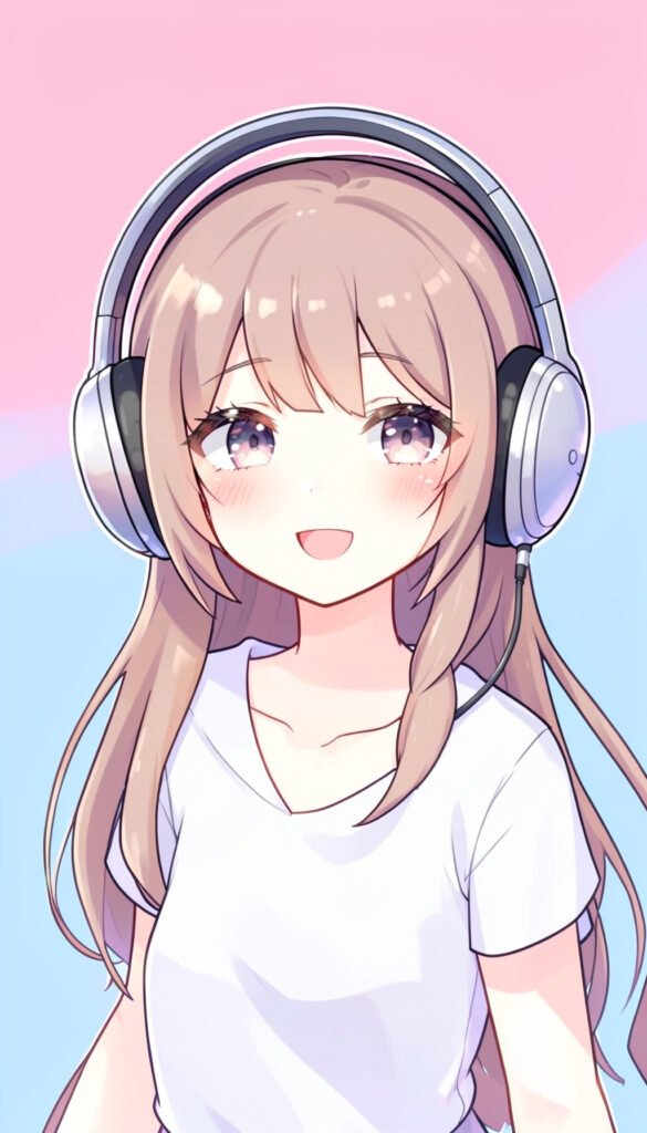 Chica anime con auriculares - fotos de perfil kawaii