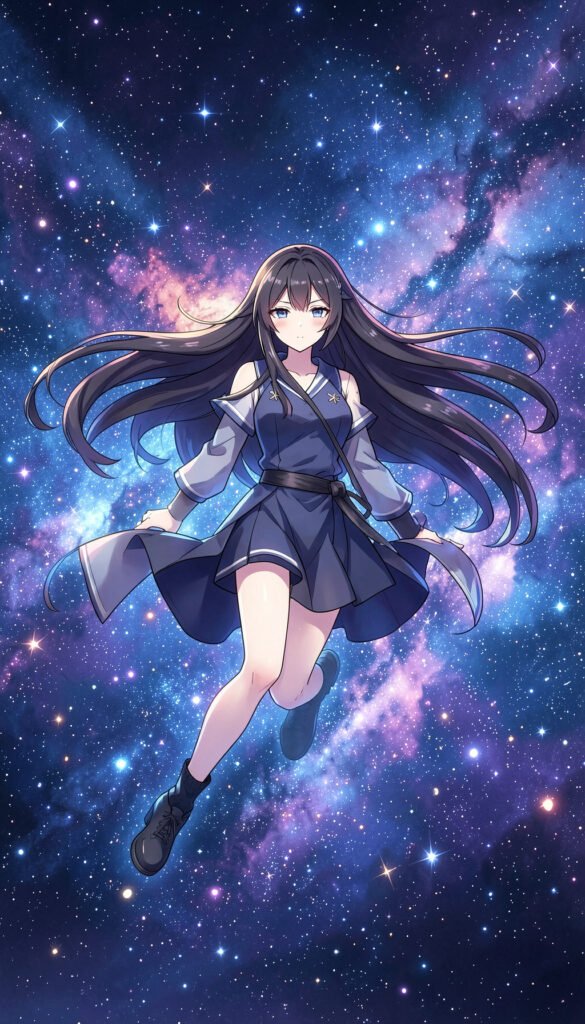 Fondo galáctico con chica anime - Imágenes anime para perfil elegantes