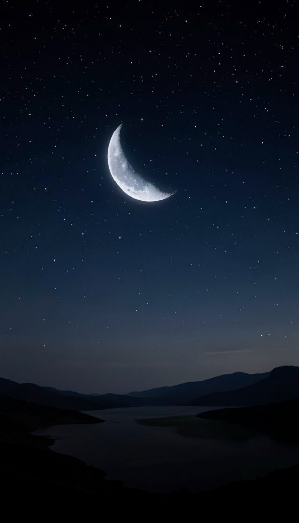 Paisaje nocturno con luna creciente - Fondos de Luna y Estrellas