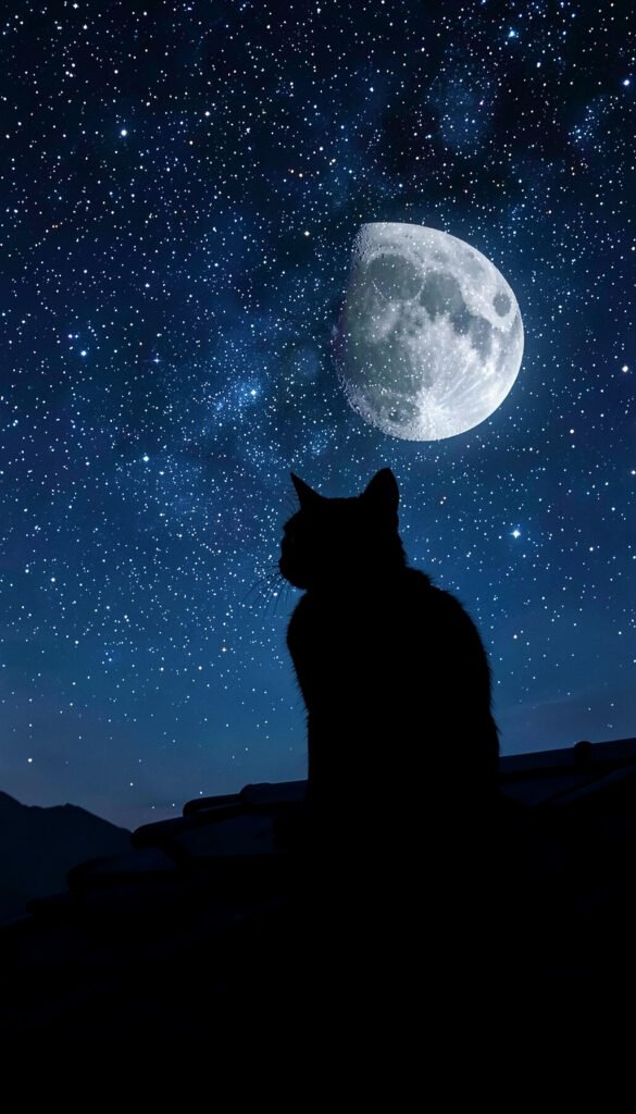 Gato Silueta Bajo las Estrellas - Fondos Aesthetic de Noche y