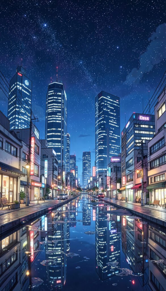 Paisaje urbano nocturno anime - Fondos Anime HD para iPhone