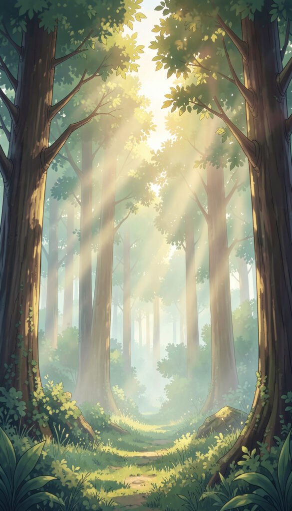 Bosque mágico al amanecer - Fondos Anime HD para iPhone