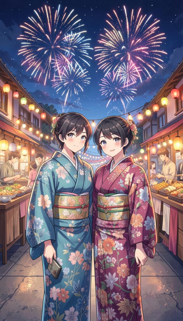 Pareja anime en festival japonés - Fondos Anime HD para iPhone
