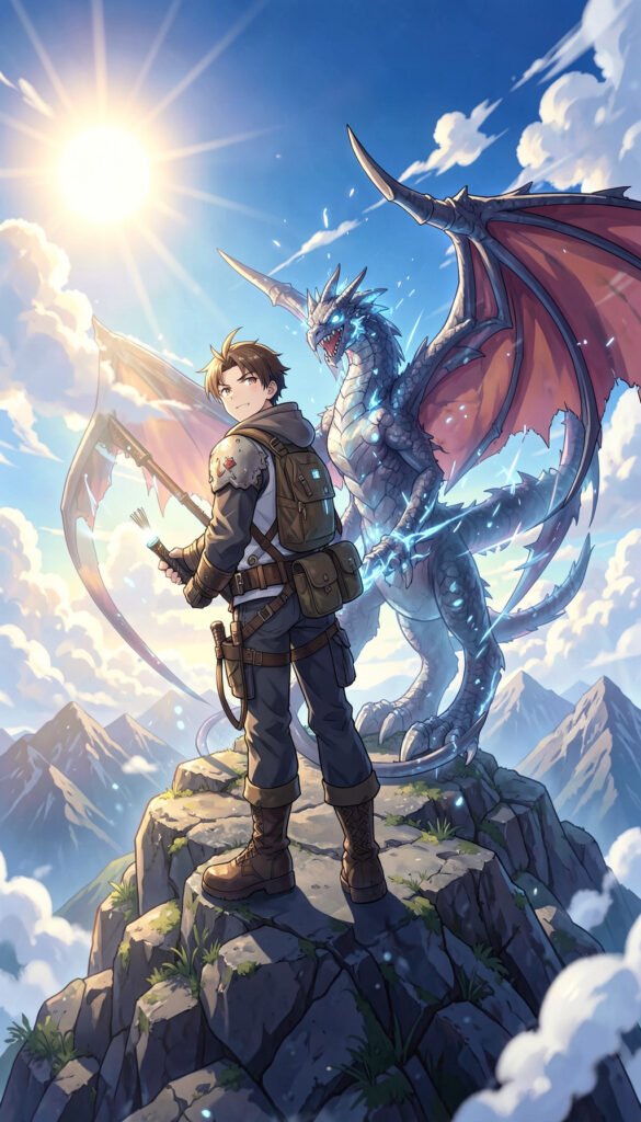 Chico anime y dragón en montaña - Fondos Anime HD para iPhone