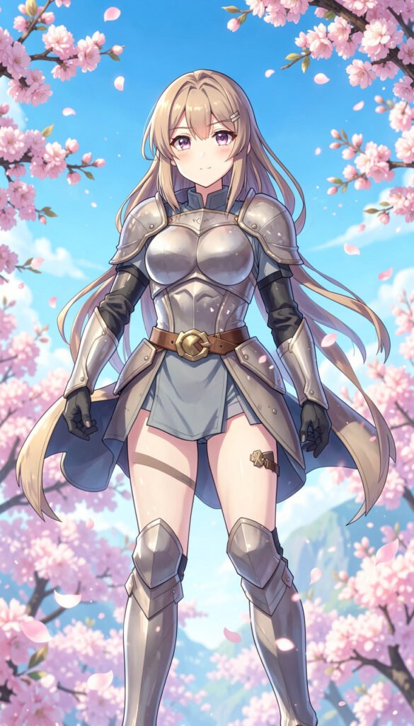 Guerrera anime entre cerezos en flor - Fondos Anime HD para iPhone