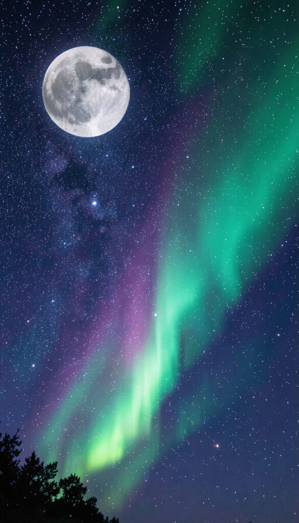 Aurora y luna - Fondos de Cielo Nocturno con