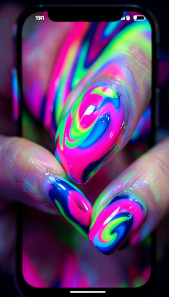 Abstracto en Tonos Neón - uñas lindas y modernas