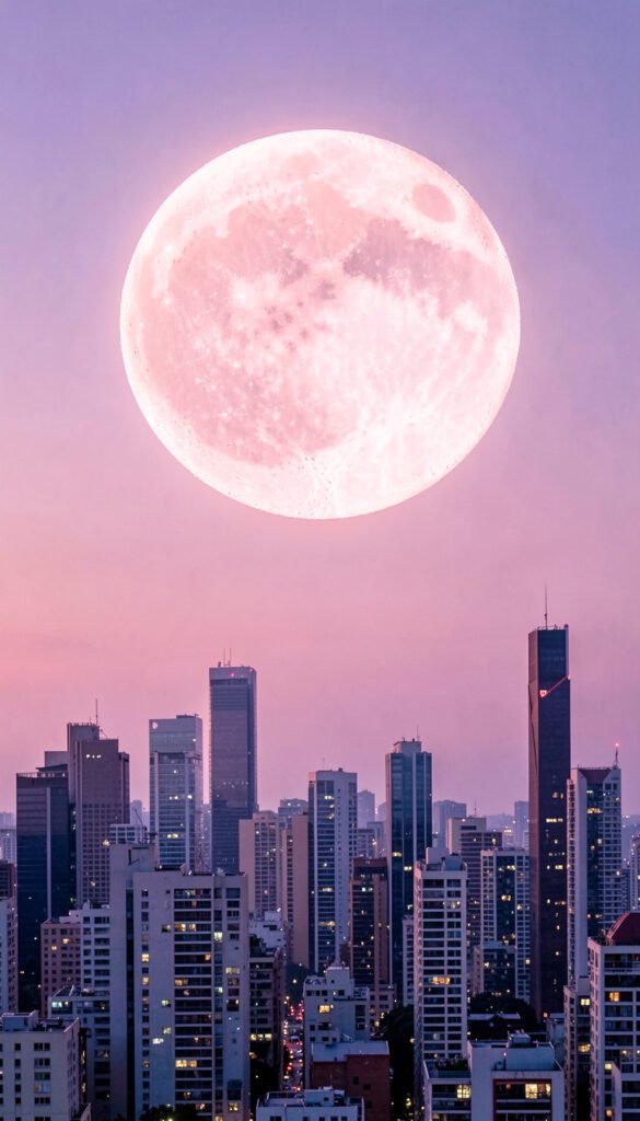 Luna rosa en paisaje urbano - Fondos Aesthetic de Luna para