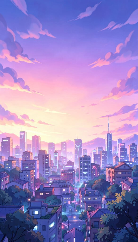 Atardecer Neon - Fondos Anime Aesthetic para Celular