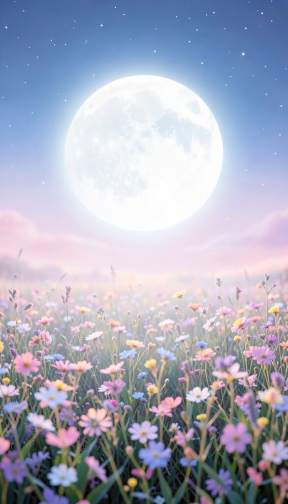 Luna y flores silvestres - Fondos Aesthetic de Luna para