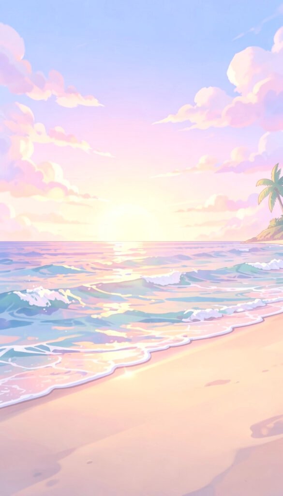 Amanecer en la Playa - Fondos Anime Aesthetic para Celular