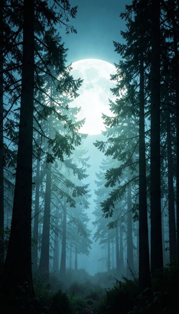 Luna en bosque misterioso - Fondos Aesthetic de Luna para