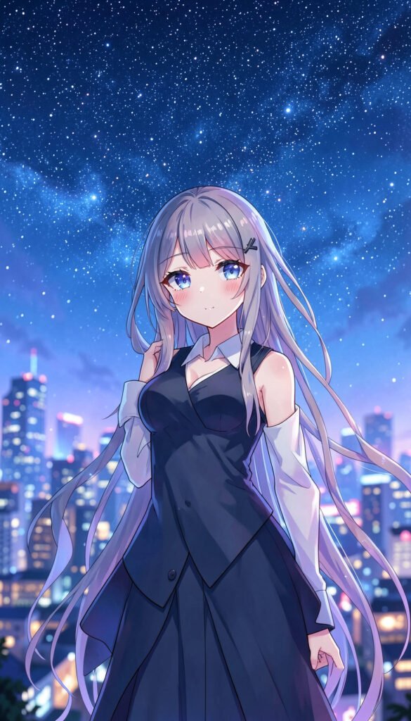 Chica Anime en Paisaje Nocturno - Fondos de pantalla anime chicas 4K