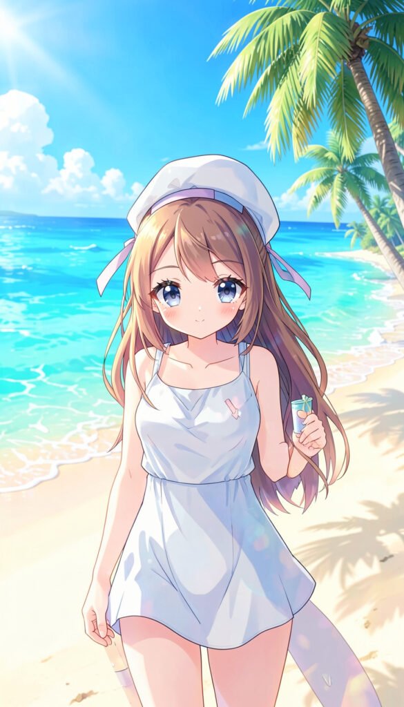 Chica Anime en Playa Tropical - Fondos de pantalla anime chicas 4K