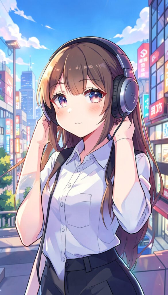 Chica Anime con Auriculares - Fondos de pantalla anime chicas 4K