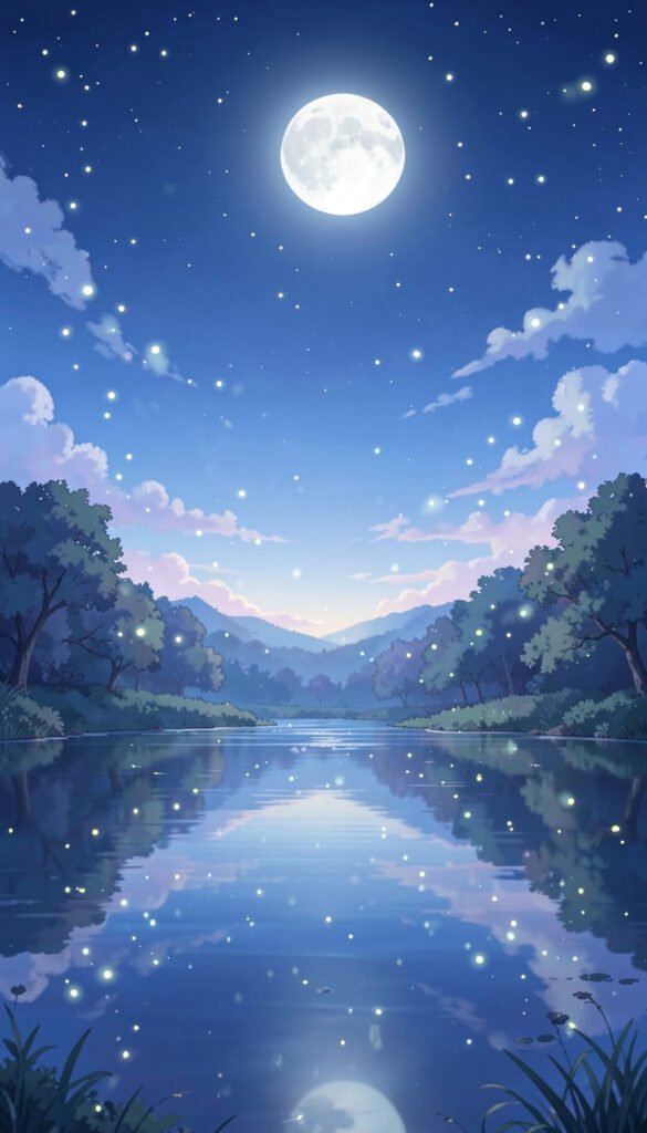Cielo Nocturno y Luciérnagas - Fondos de Anime Japonés para