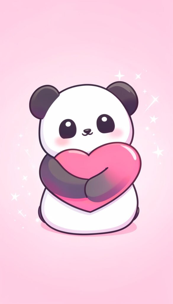 Panda kawaii abrazando corazón - Fondos Kawaii Anime para iPhone