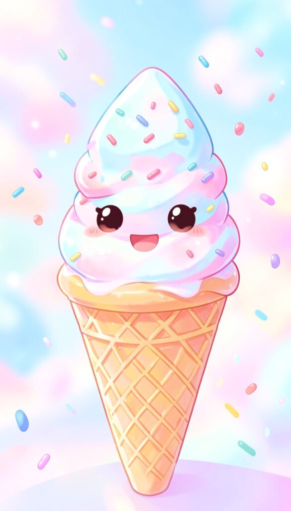 Helado kawaii sonriente - Fondos Kawaii Anime para iPhone