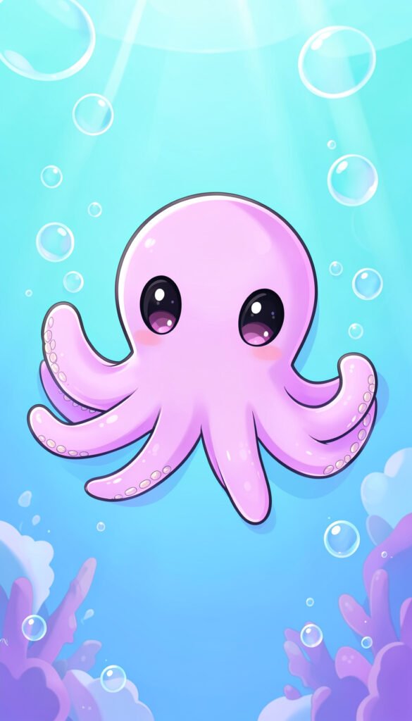 Pulpo kawaii burbujeante - Fondos Kawaii Anime para iPhone