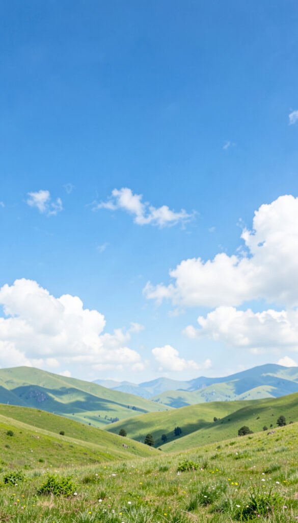 Paisaje de cielo azul con colinas y nubes - Fondos de Cielo Azul con