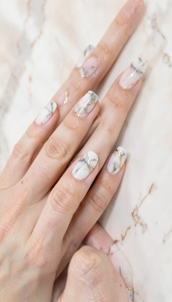 Diseño Mármol Elegante - Uñas Decoradas Elegantes para Chicas