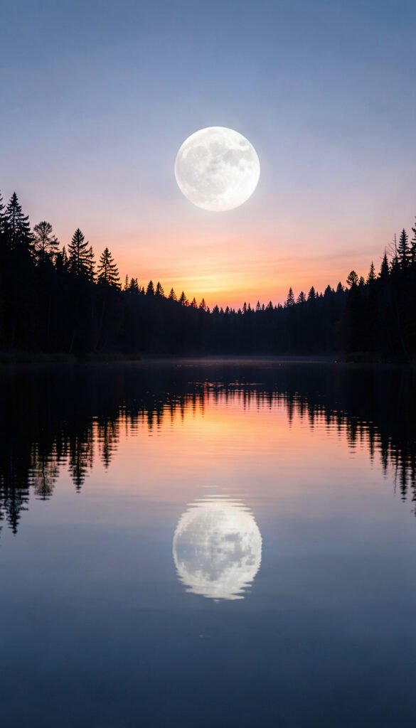Lago sereno y reflejo lunar - Wallpapers de Atardecer y Luna