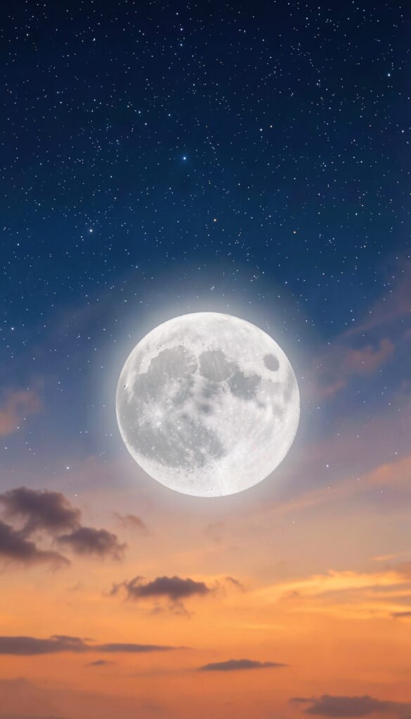 Cielo estrellado y luna plateada - Wallpapers de Atardecer y Luna