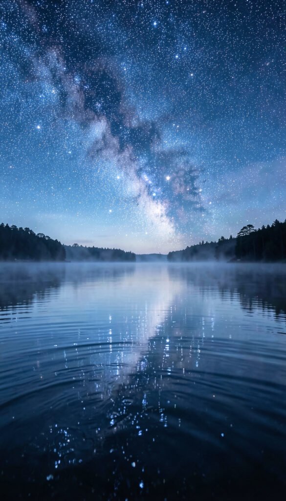 Lago reflejando estrellas - Fondos de Noche Estrellada para