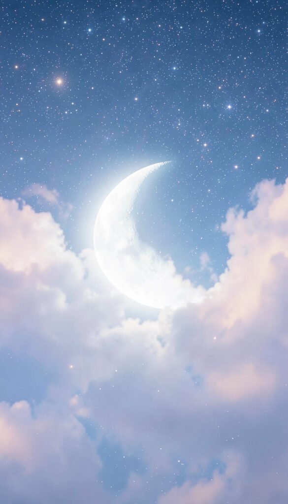 Cielo estrellado y luna entre nubes - Fondos de Luna y Estrellas