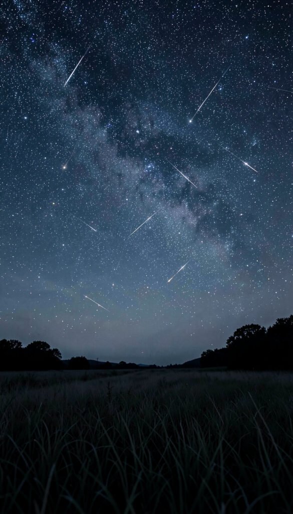 Campo abierto y estrellas fugaces - Fondos de Noche Estrellada para