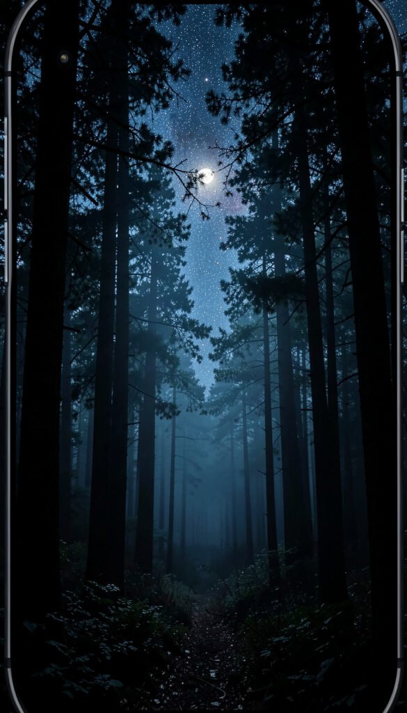 Bosque misterioso y cielo estrellado - Fondos de Noche Estrellada para