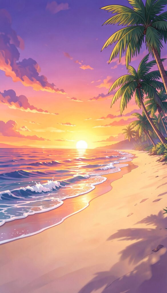 Playa al Atardecer - fondos anime paisajes alta calidad