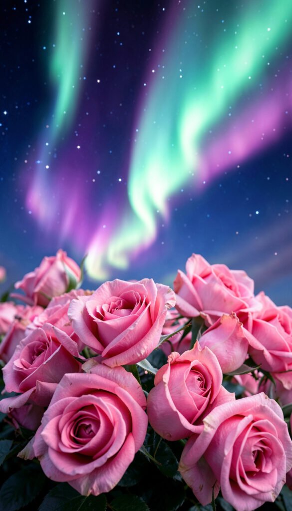 Aurora y rosas - fondos de pantalla rosas cielo nocturno