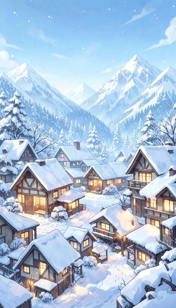Invierno en el Pueblo - fondos anime paisajes alta calidad