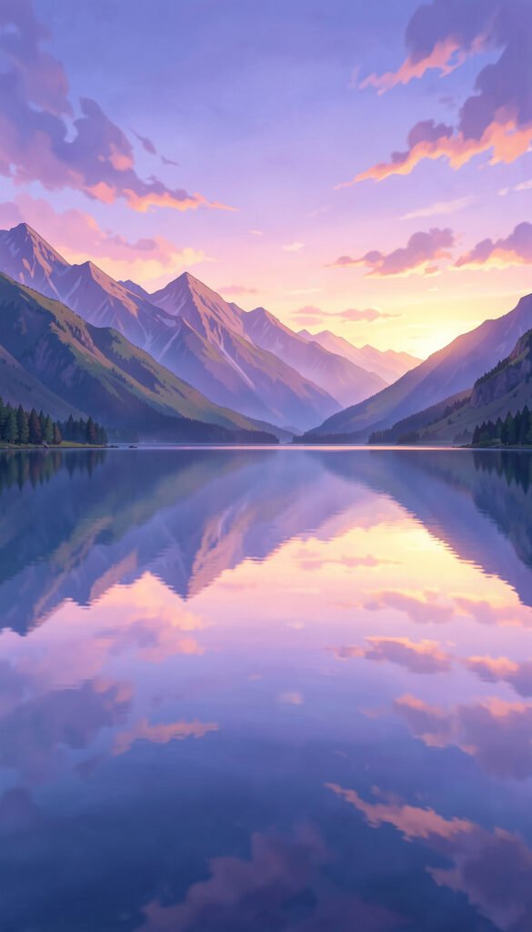 Lago Reflejado al Anochecer - fondos anime paisajes alta calidad