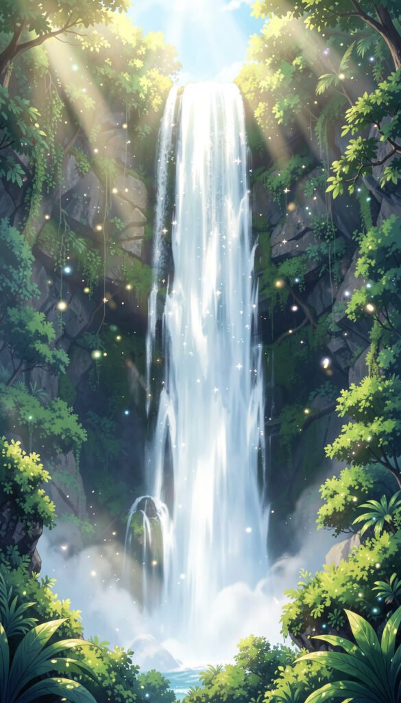 Cascada Mágica - fondos anime paisajes alta calidad