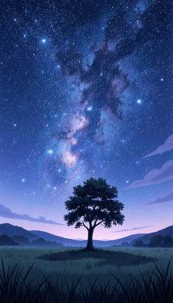 Cielo Estrellado sobre Pradera - fondos anime paisajes alta calidad