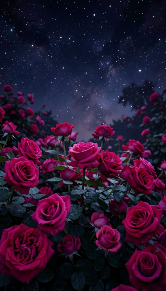 Jardín de medianoche - fondos de pantalla rosas cielo nocturno