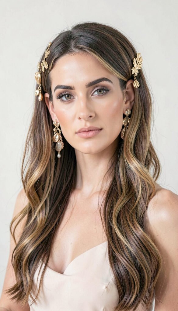 Peinado Largo con Accesorios Dorados - Peinados Largos con Estilo Moderno
