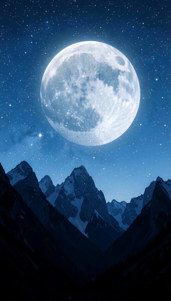 Montañas bajo la luna y estrellas - Fondos de Luna y Estrellas