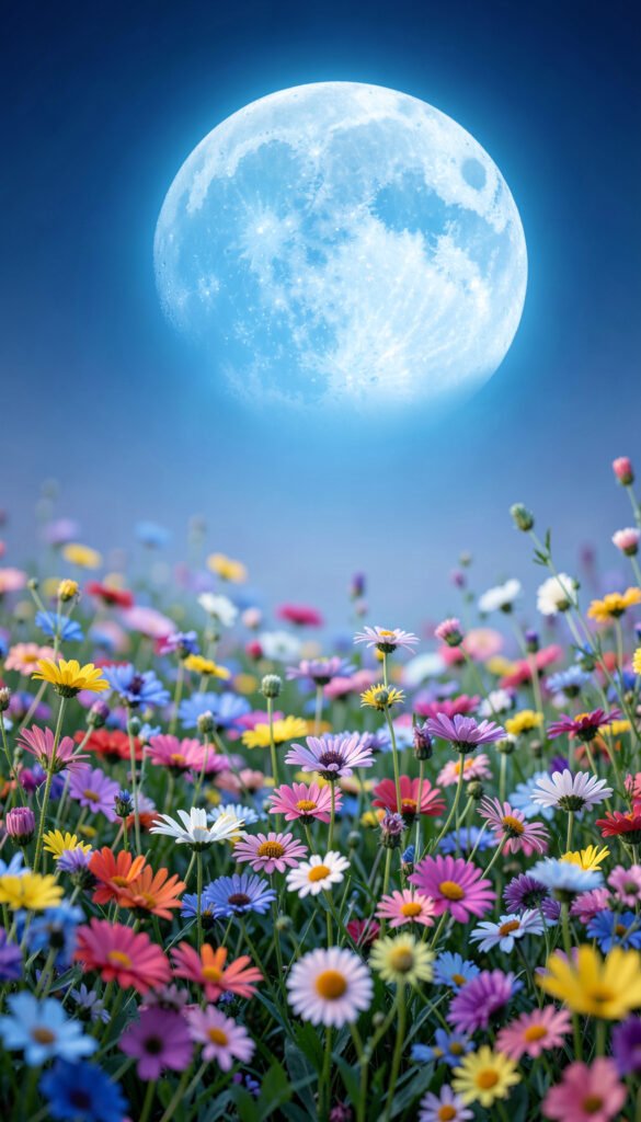 Flores silvestres y luna azul - Fondos de Flores y Luna